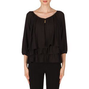 NEW Size 8 Joseph Ribkoff Black Tiered Ruffles 3/4 Sleeve Top 171292